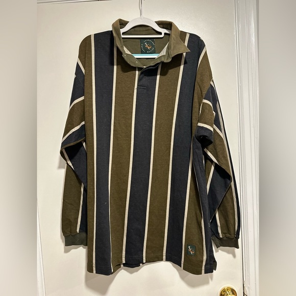 VTG  90s Y2K Mens Sz: XL Ferruche Rugby Top Long Sleeve Vertical Stripe Polo Top - Picture 1 of 12